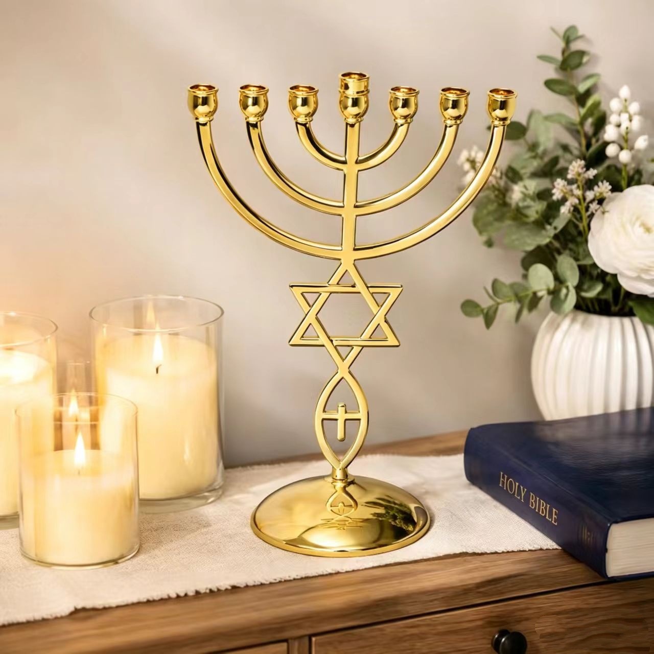 Home Decor - Hanuka Yedi Başlı Mumluk Seti Davut