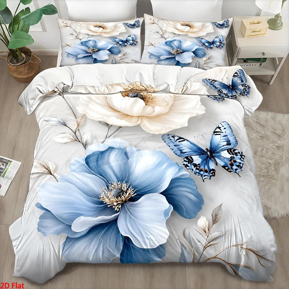 Duvet Cover Sets With Zipper - 3 Parça Hafif Lüks Tarz Mavi