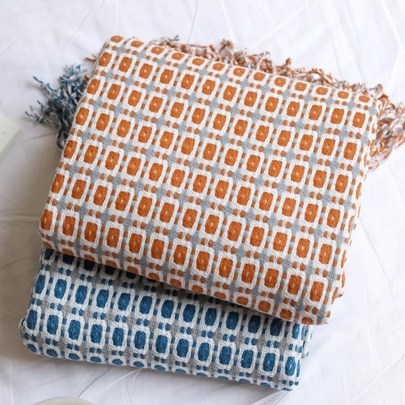 Boho Throw Blanket Fringe - Geometrik Desenli Jakarlı Dokuma Battaniye Boho