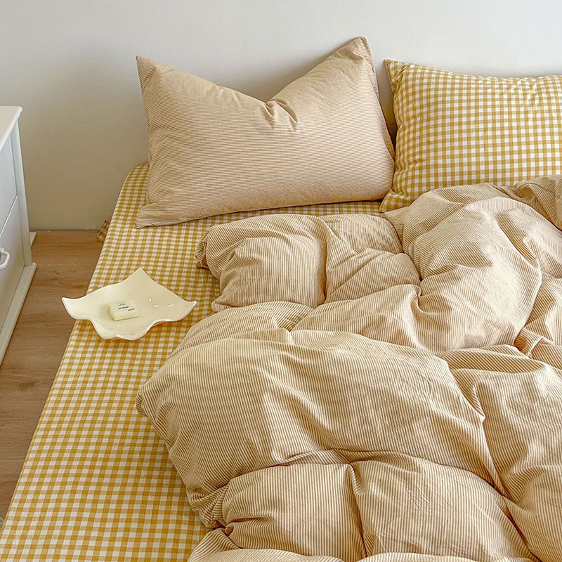 Duvet Cover Sets With Zipper - Fermuar basit ekose düz levha yastık