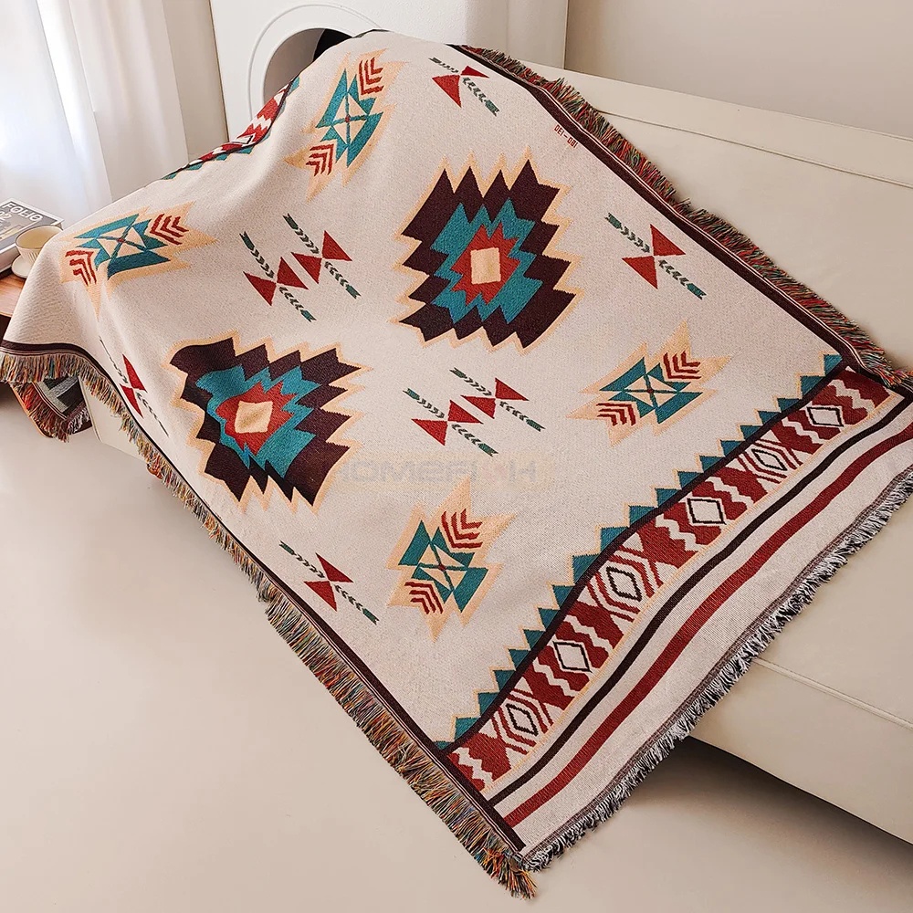 Boho Throw Blanket Fringe - Aztek Battaniyesi Büyük Boy Boho Saçaklı