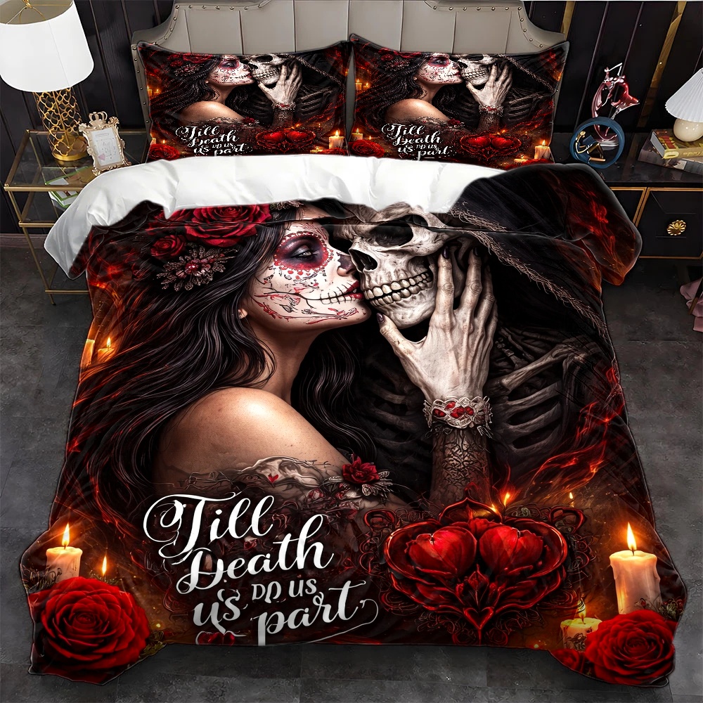 Duvet Cover Sets With Zipper - 3 Parça Kafatası Gülü 