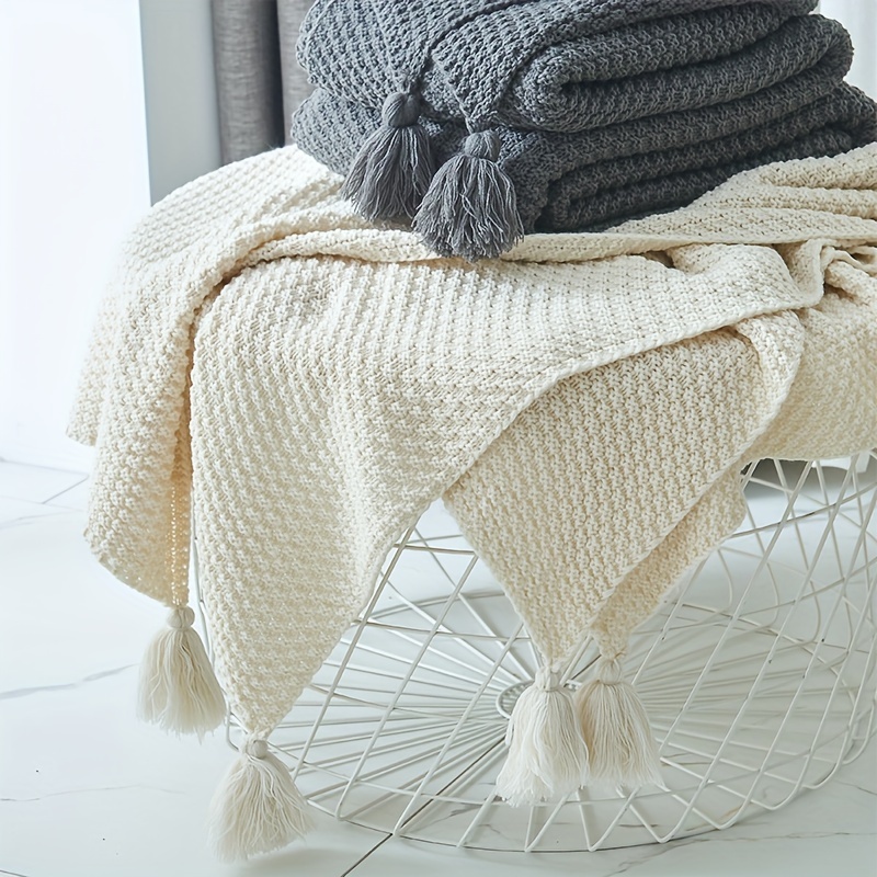 Boho Throw Blanket Fringe - Boho Örme Atma Battaniye Dekoratif Püskül