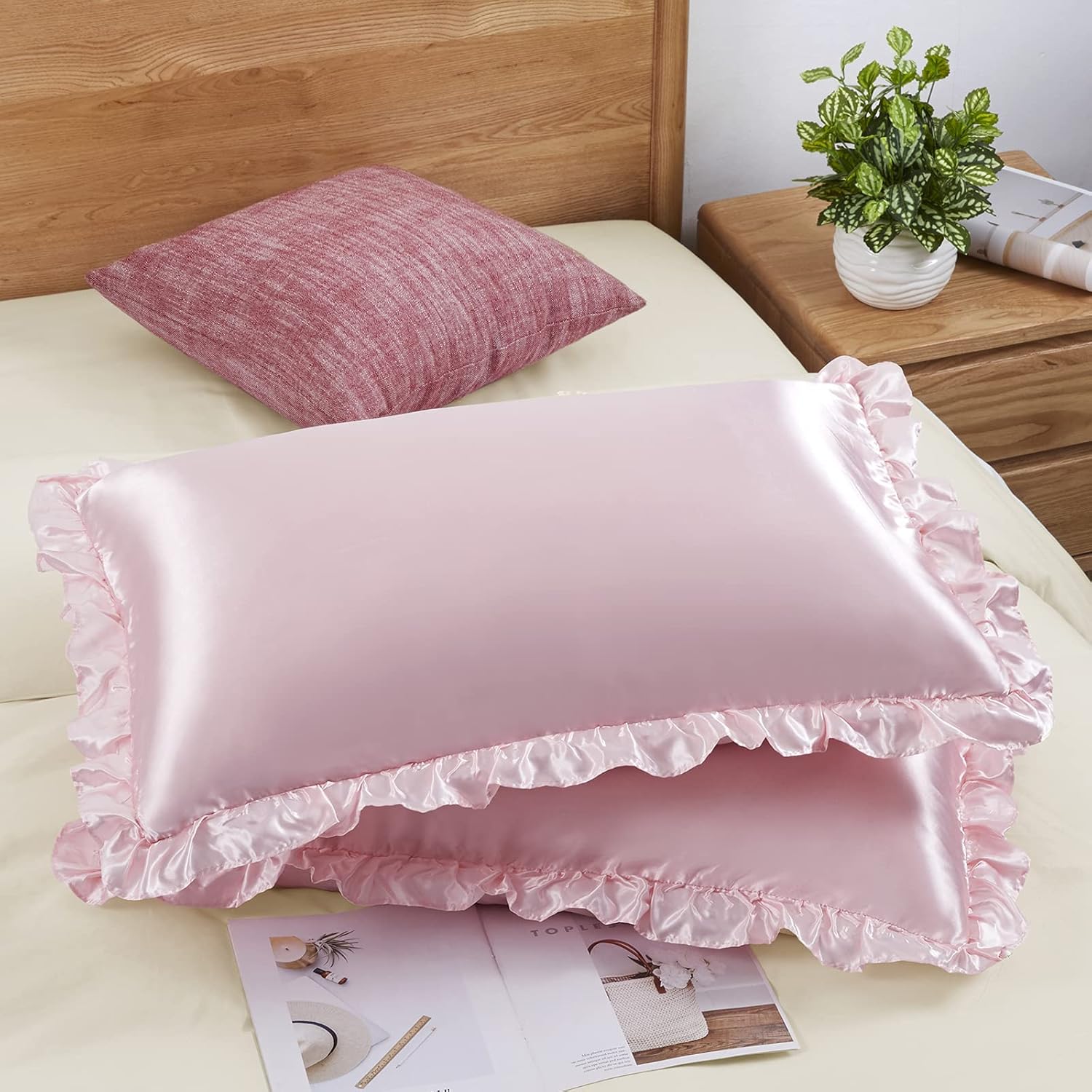 Satin Silk Pillowcase Hair Skin - 2 adet saten fırfırlı yastık kılıfları