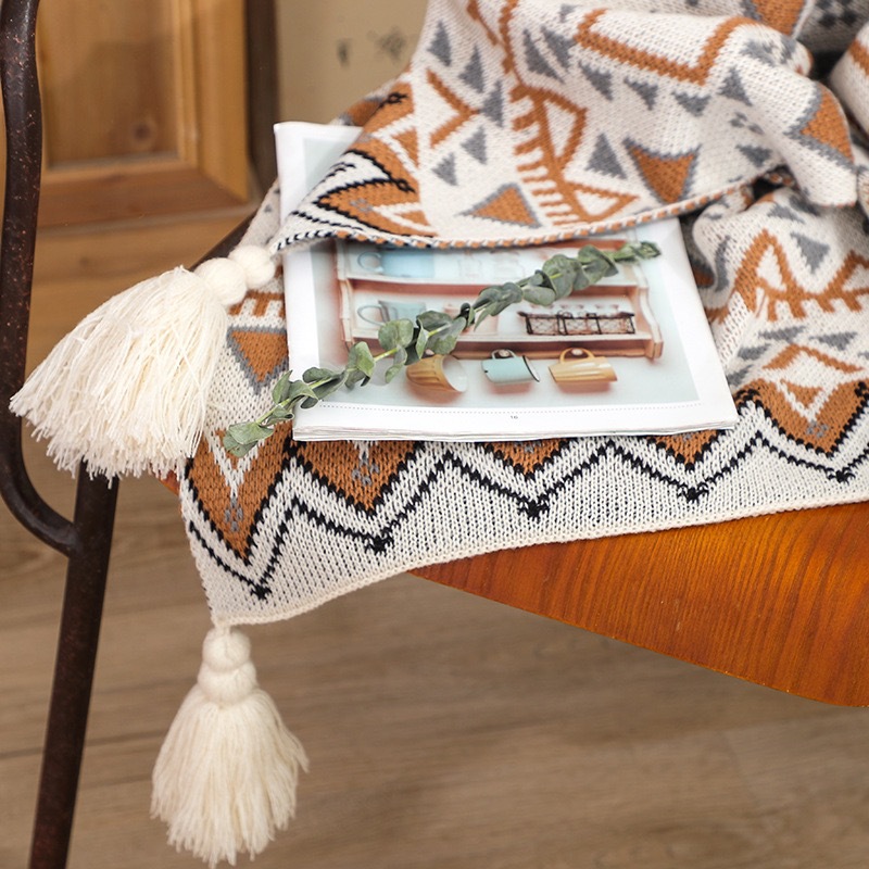 Boho Throw Blanket Fringe - Boho Güneybatı Sahteşarlı Battaniye Çöl Güneşi