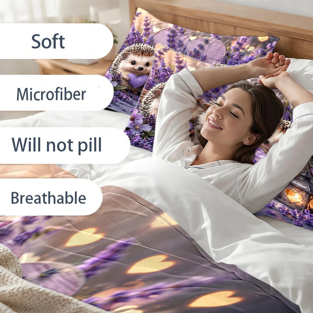 3 Parça Lavanta Kirpi Aşk Tema - Duvet Cover Sets With Zipper incelemesi ve fiyatı