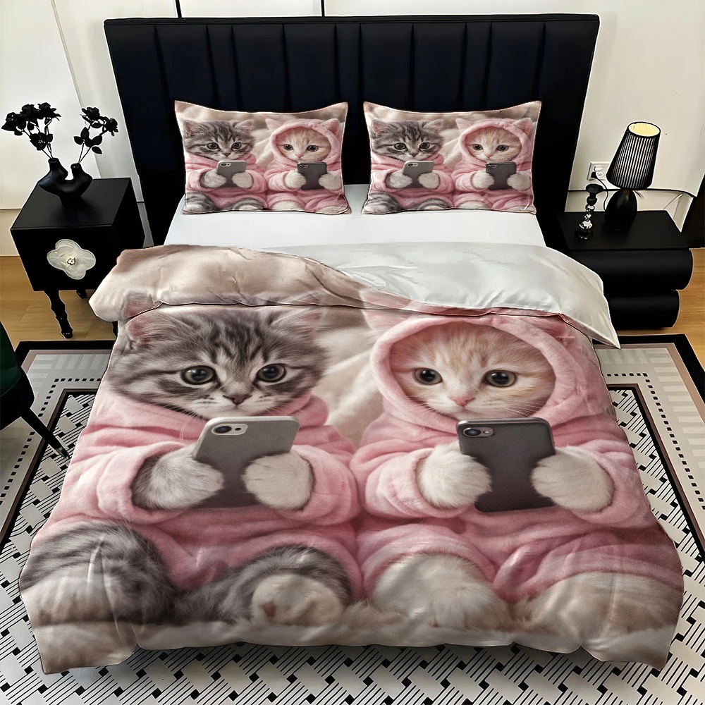 3 Parça Sevimli Kedi Telefonla - Duvet Cover Sets With Zipper incelemesi ve fiyatı