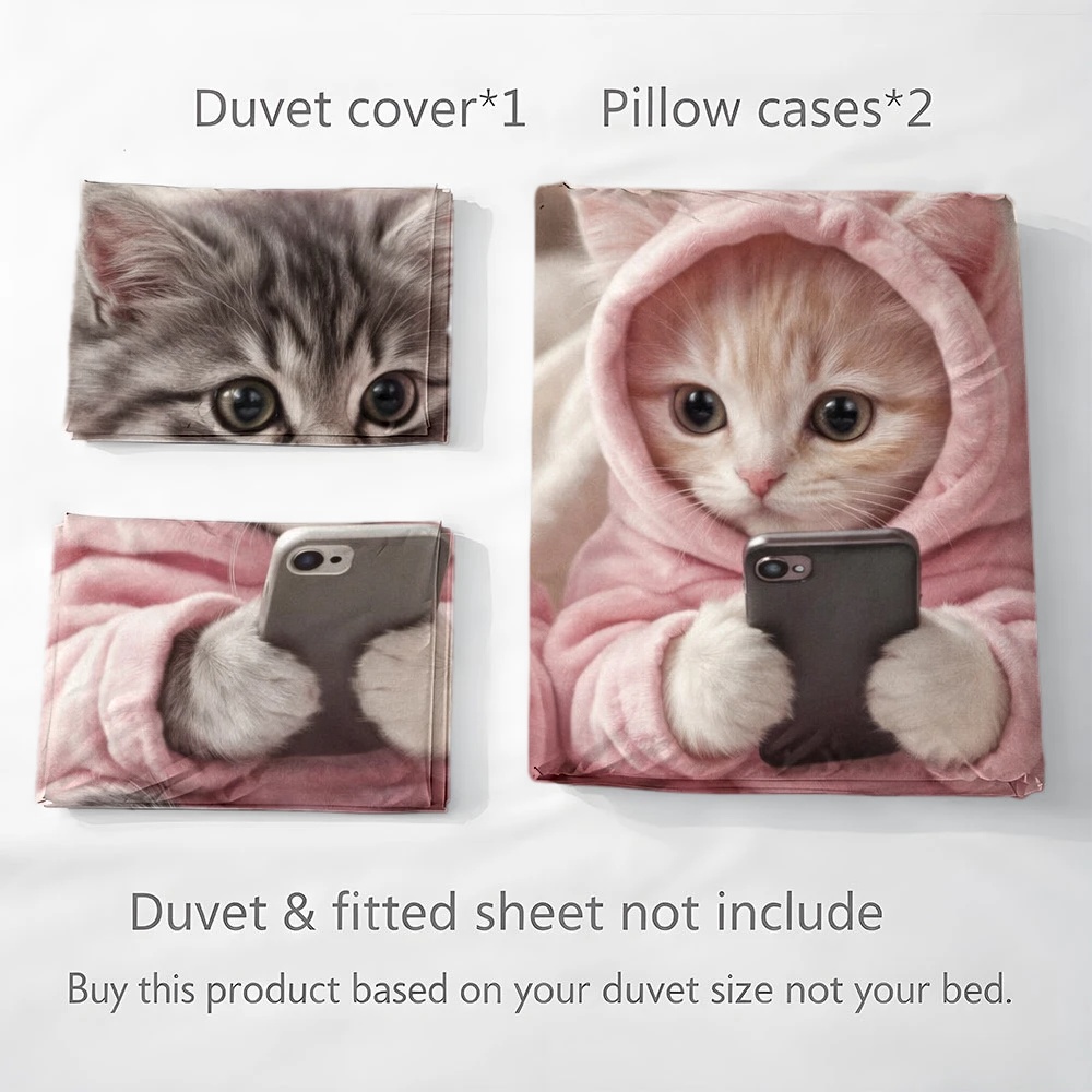 3 Parça Sevimli Kedi Telefonla - Duvet Cover Sets With Zipper incelemesi ve fiyatı