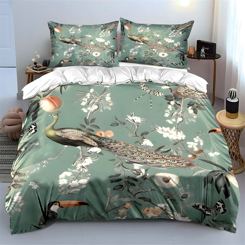3PC Tavus Kuşu Tukan Çiçekli N - Aesthetic Floral Duvet Cover incelemesi ve fiyatı