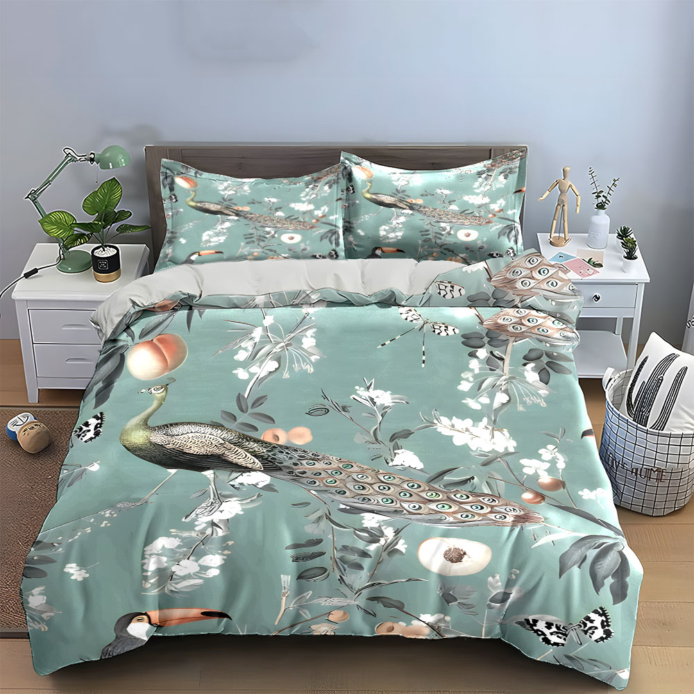 3PC Tavus Kuşu Tukan Çiçekli N - Aesthetic Floral Duvet Cover incelemesi ve fiyatı
