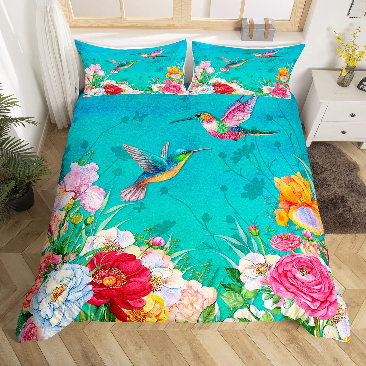 Hummingbird Bedding Set Luxury - Aesthetic Floral Duvet Cover incelemesi ve fiyatı