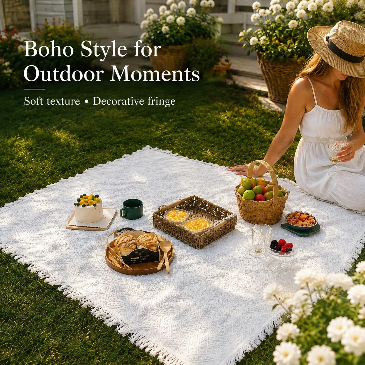 Boho Piknik Örtüsü Açık Hava K - Boho Throw Blanket Fringe incelemesi ve fiyatı