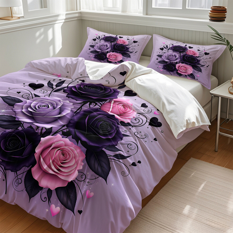 Mor Siyah Pembe Gül Kalp Nevre - Aesthetic Floral Duvet Cover incelemesi ve fiyatı