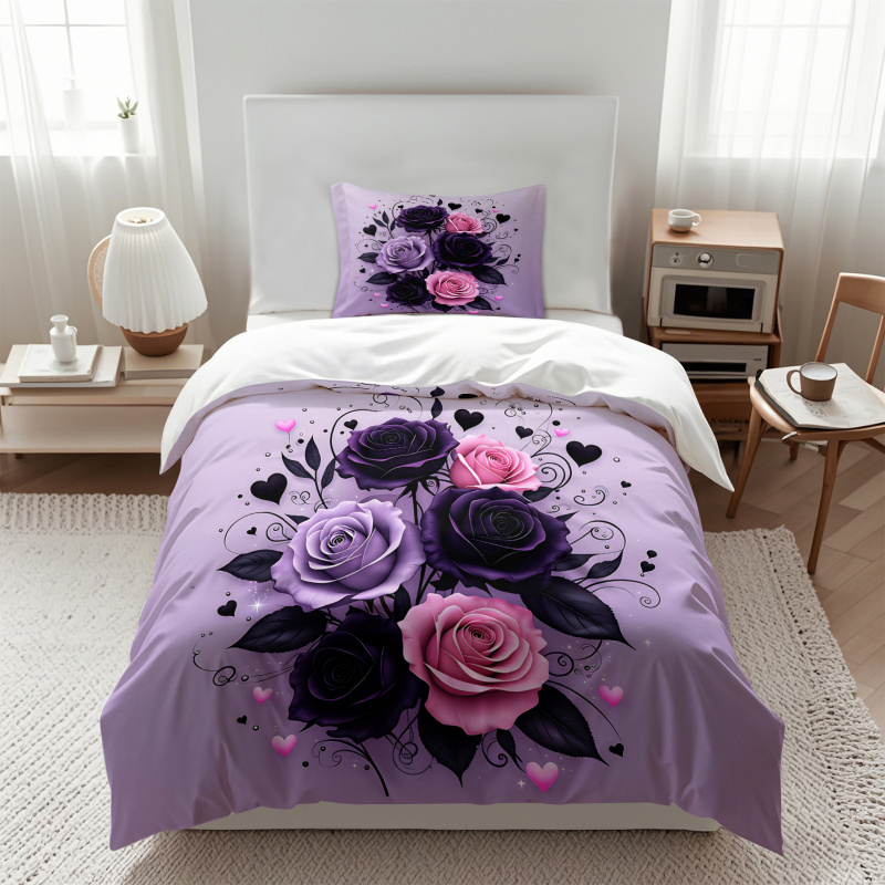Mor Siyah Pembe Gül Kalp Nevre - Aesthetic Floral Duvet Cover incelemesi ve fiyatı